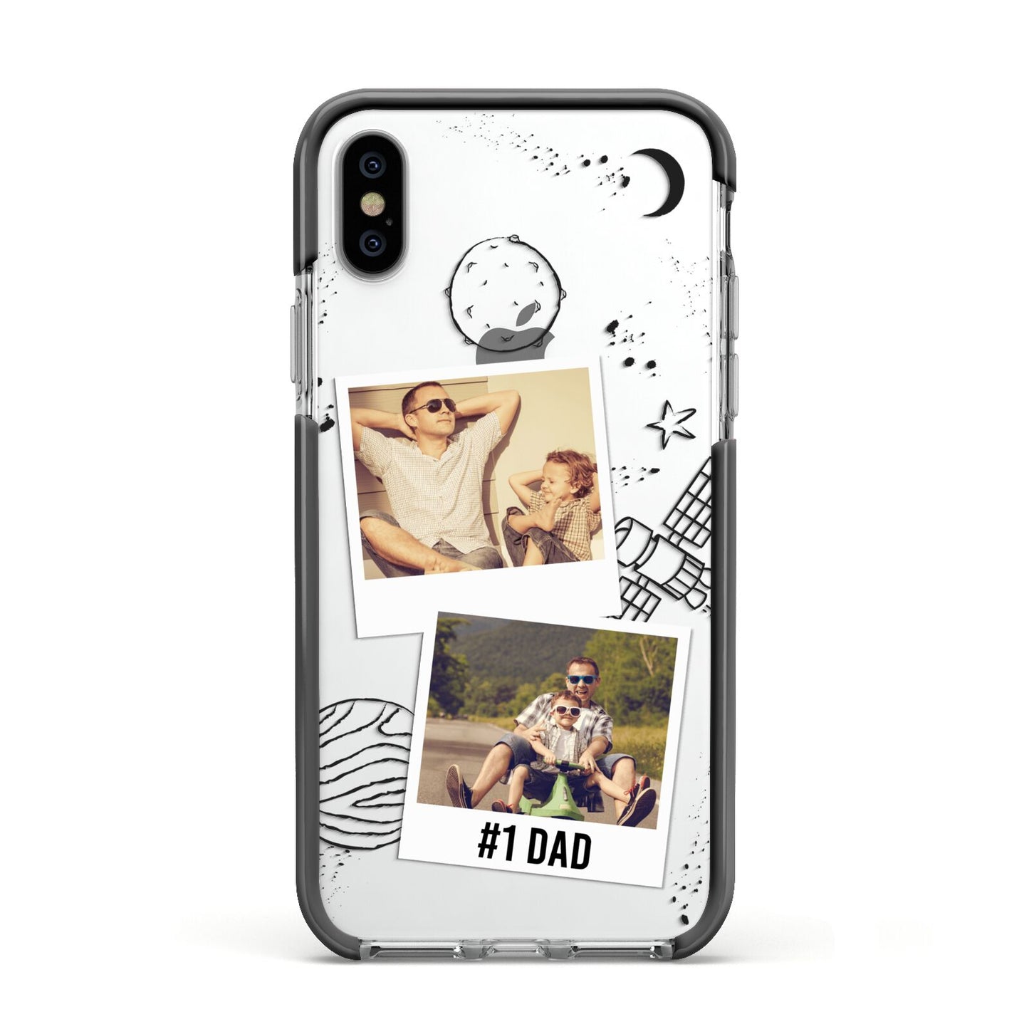 Personalised Dad Photos Apple iPhone Xs Impact Case Black Edge on Silver Phone