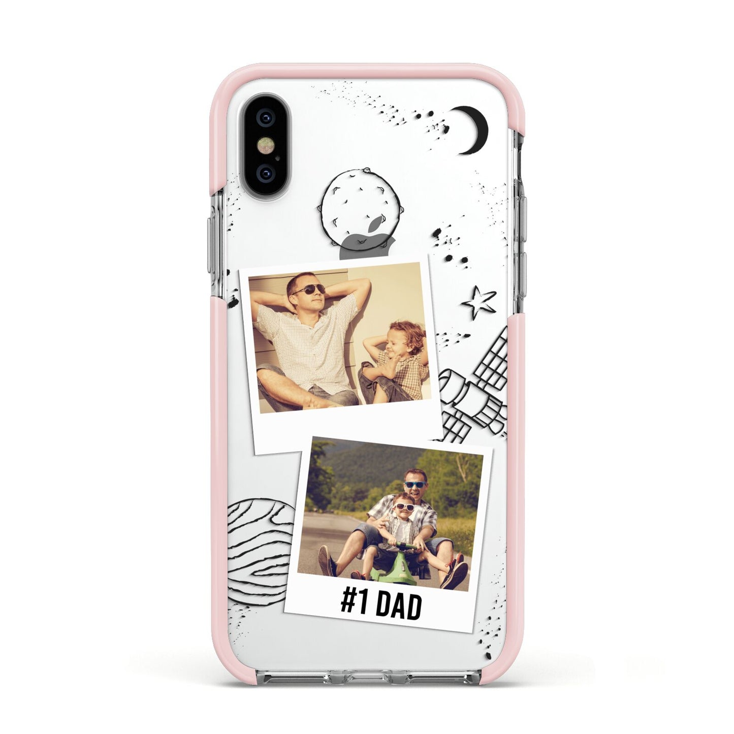 Personalised Dad Photos Apple iPhone Xs Impact Case Pink Edge on Silver Phone