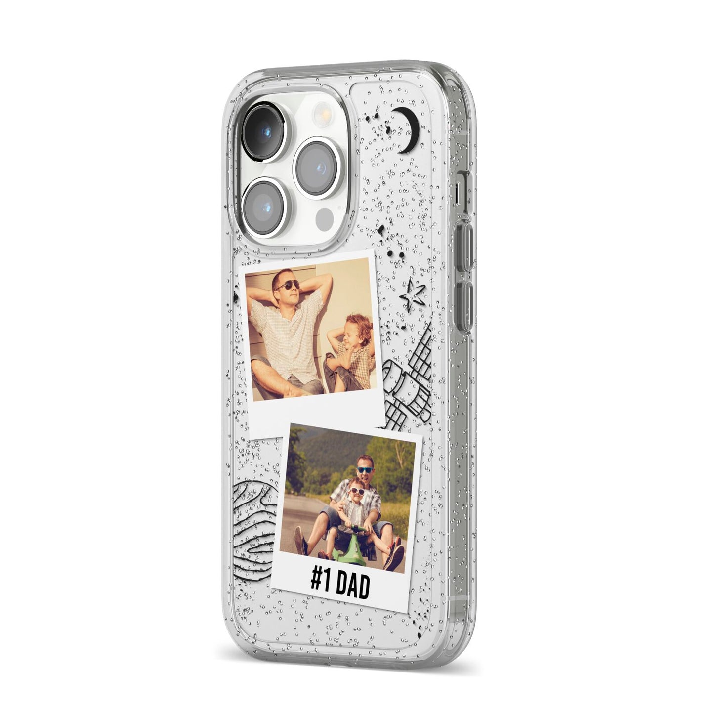 Personalised Dad Photos iPhone 14 Pro Glitter Tough Case Silver Angled Image