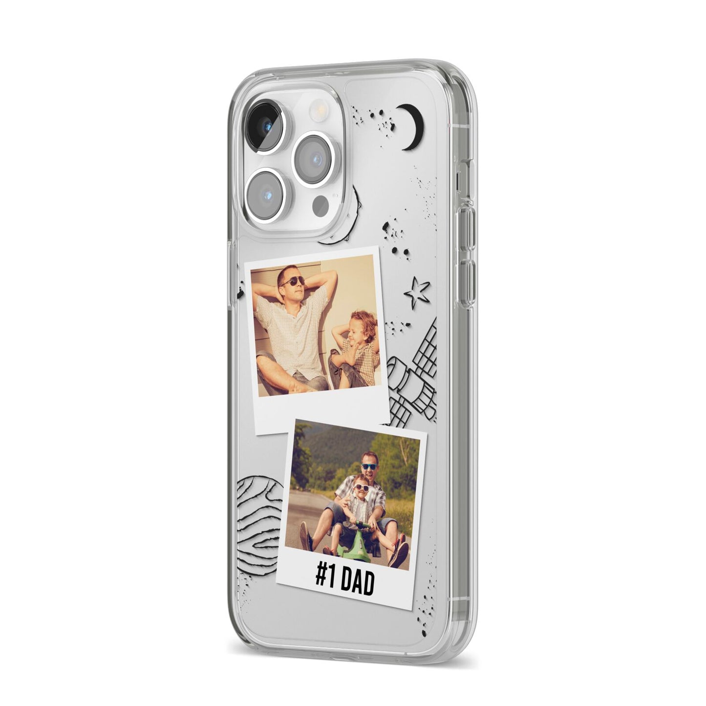 Personalised Dad Photos iPhone 14 Pro Max Clear Tough Case Silver Angled Image