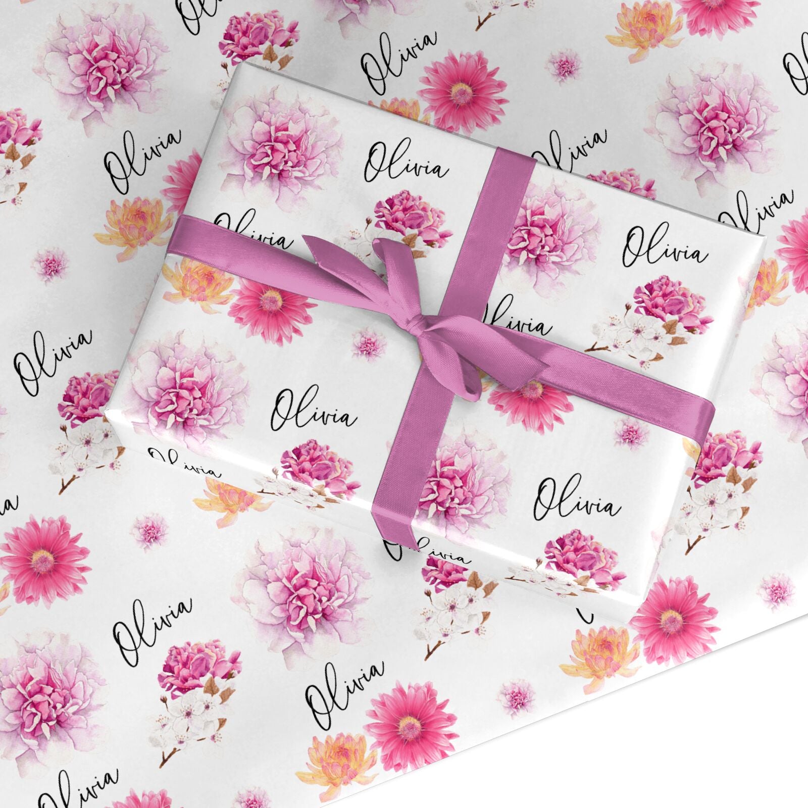 Personalised Dahlia Pink Wrapping Paper – Dyefor