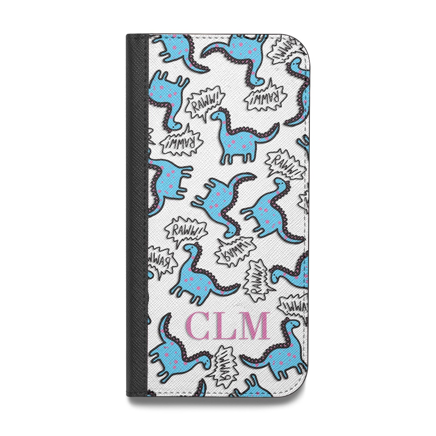 Personalised Dino Initials Clear Vegan Leather Flip Samsung Case