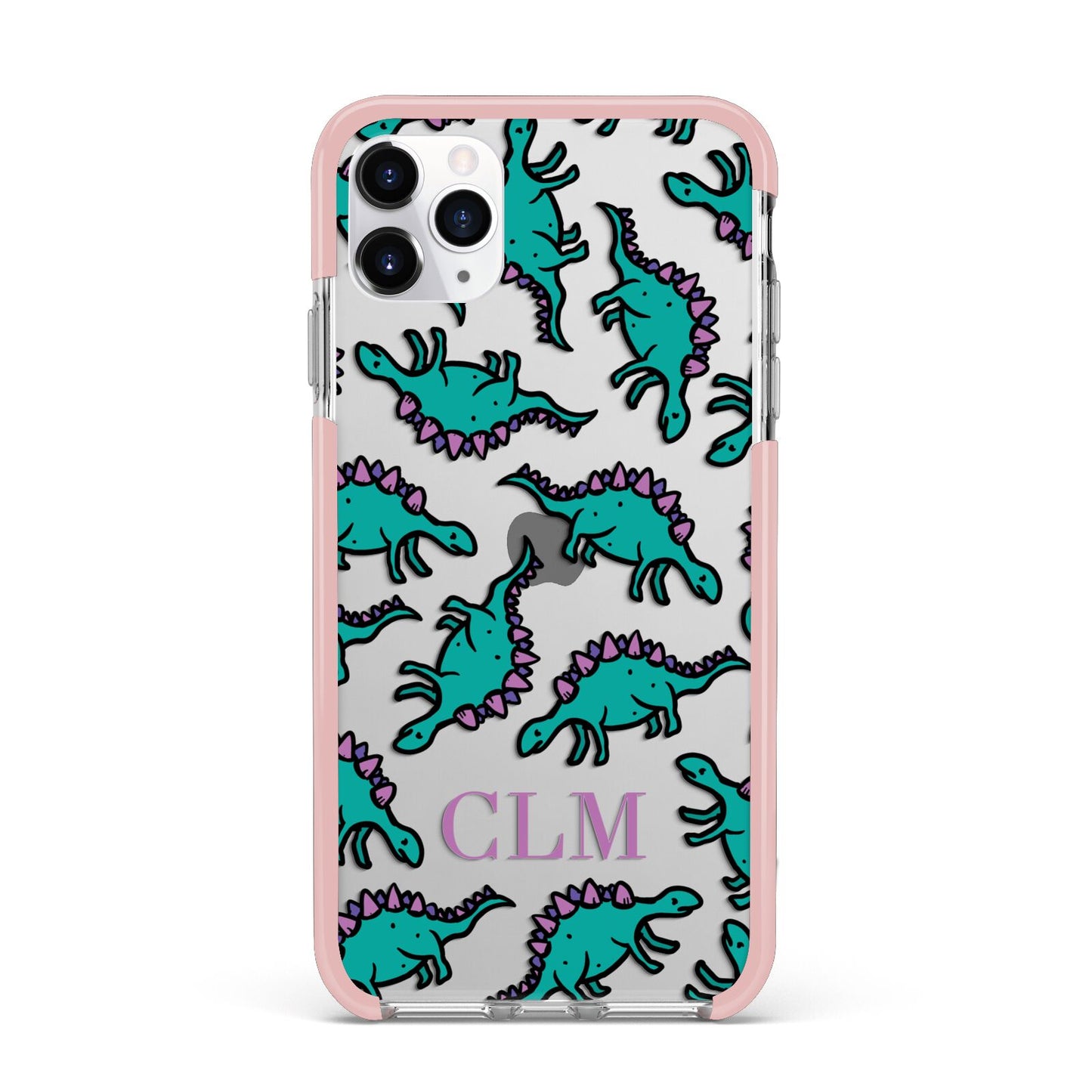 Personalised Dinosaur Monogrammed iPhone 11 Pro Max Impact Pink Edge Case