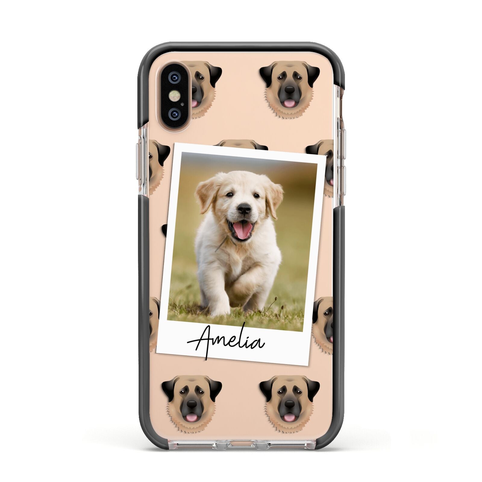 Personalised Dog Photo Apple iPhone Xs Impact Case Black Edge on Gold Phone
