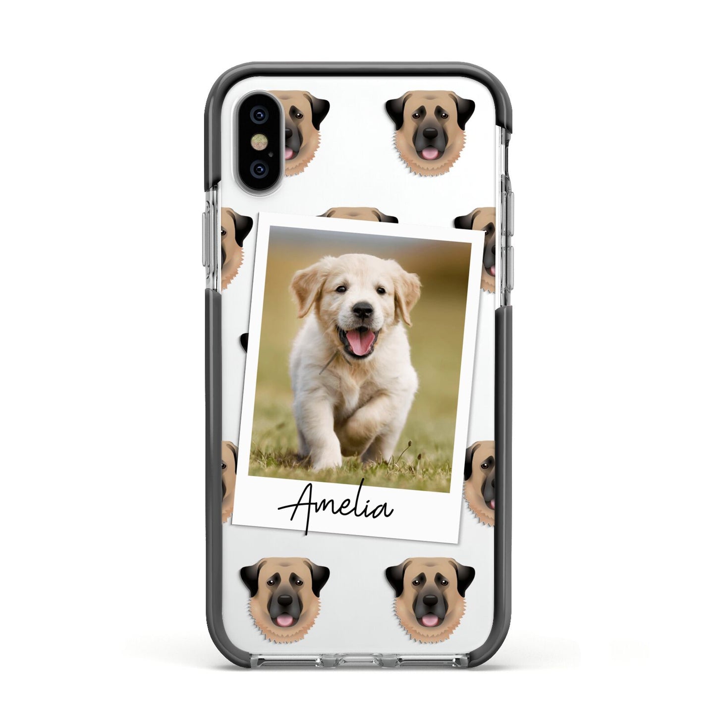 Personalised Dog Photo Apple iPhone Xs Impact Case Black Edge on Silver Phone