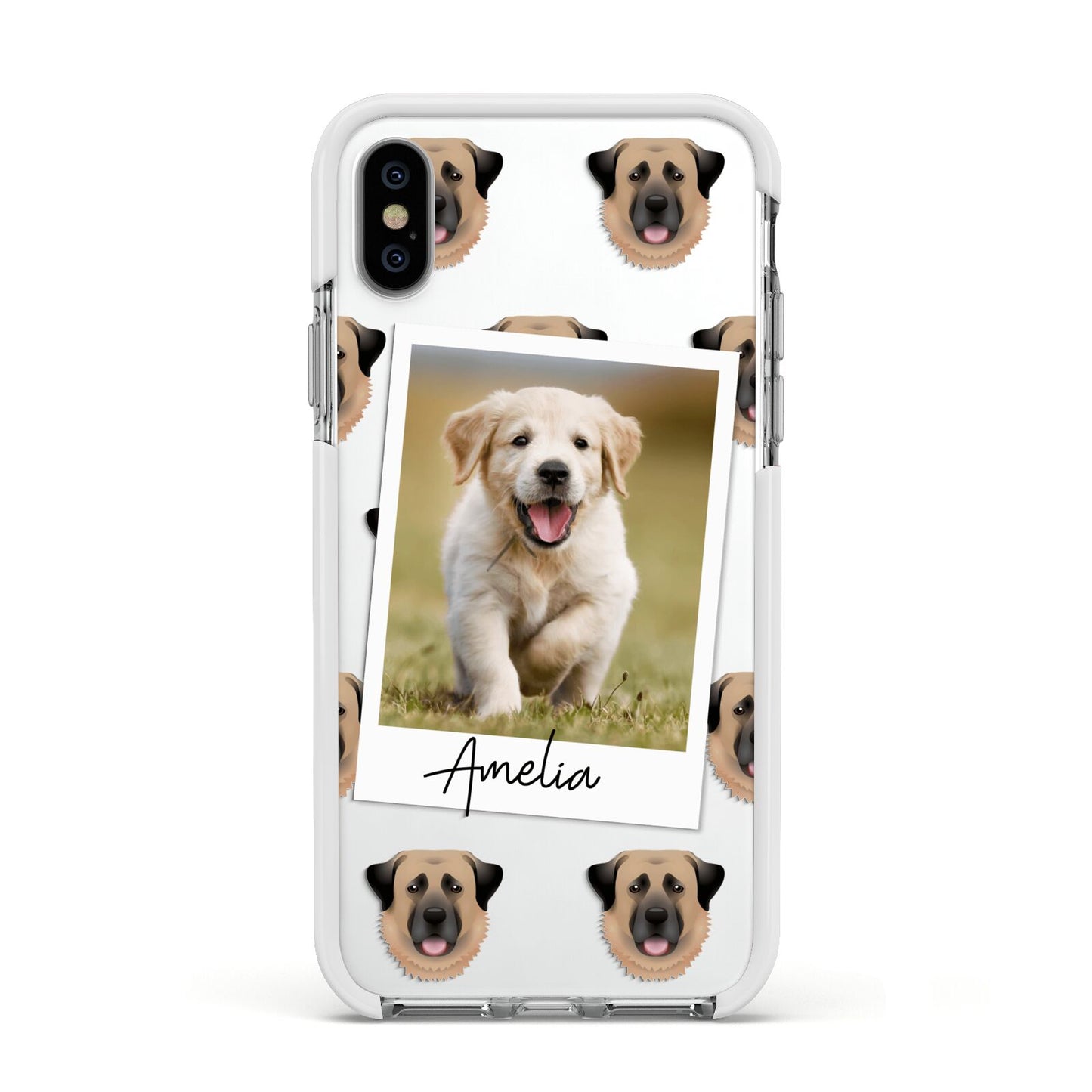Personalised Dog Photo Apple iPhone Xs Impact Case White Edge on Silver Phone