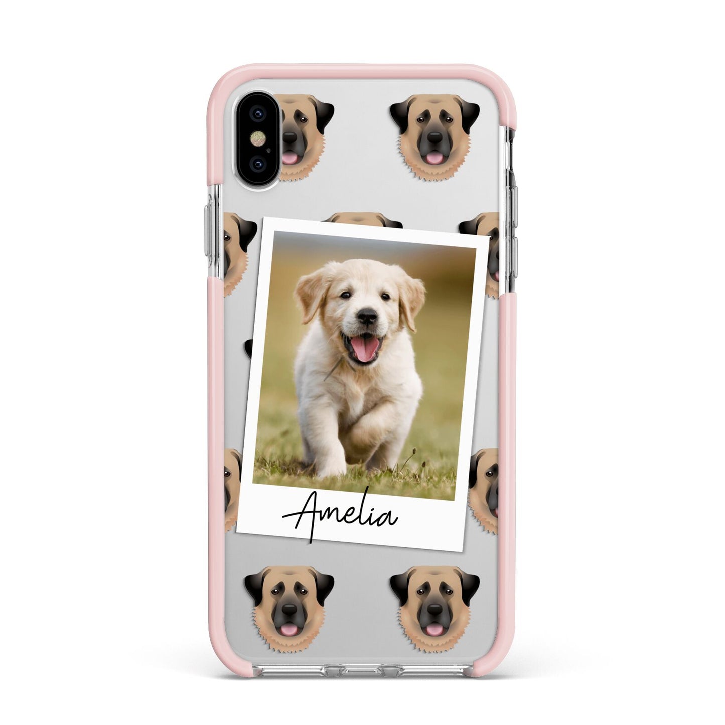 Personalised Dog Photo Apple iPhone Xs Max Impact Case Pink Edge on Silver Phone