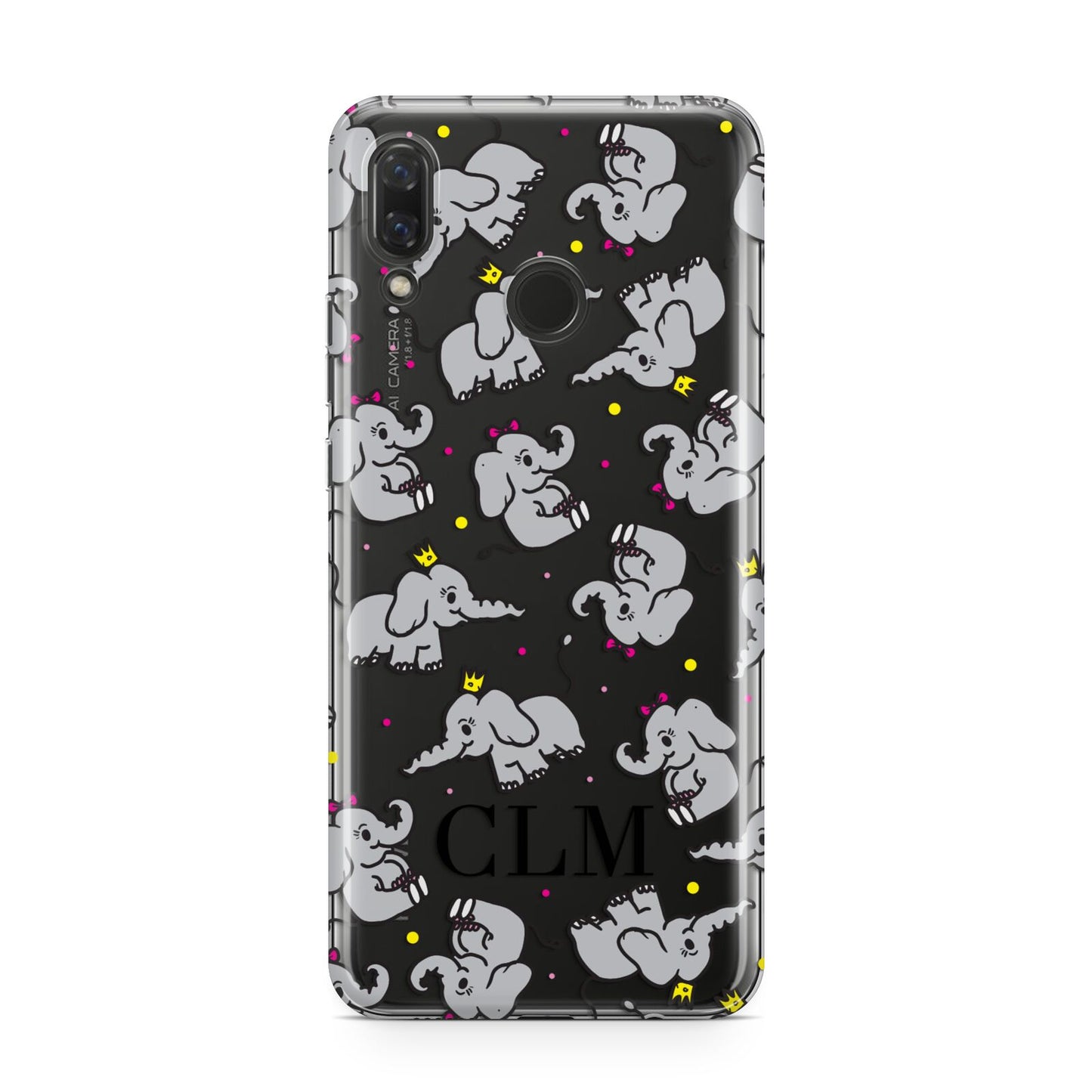 Personalised Elephant Initials Clear Huawei Nova 3 Phone Case
