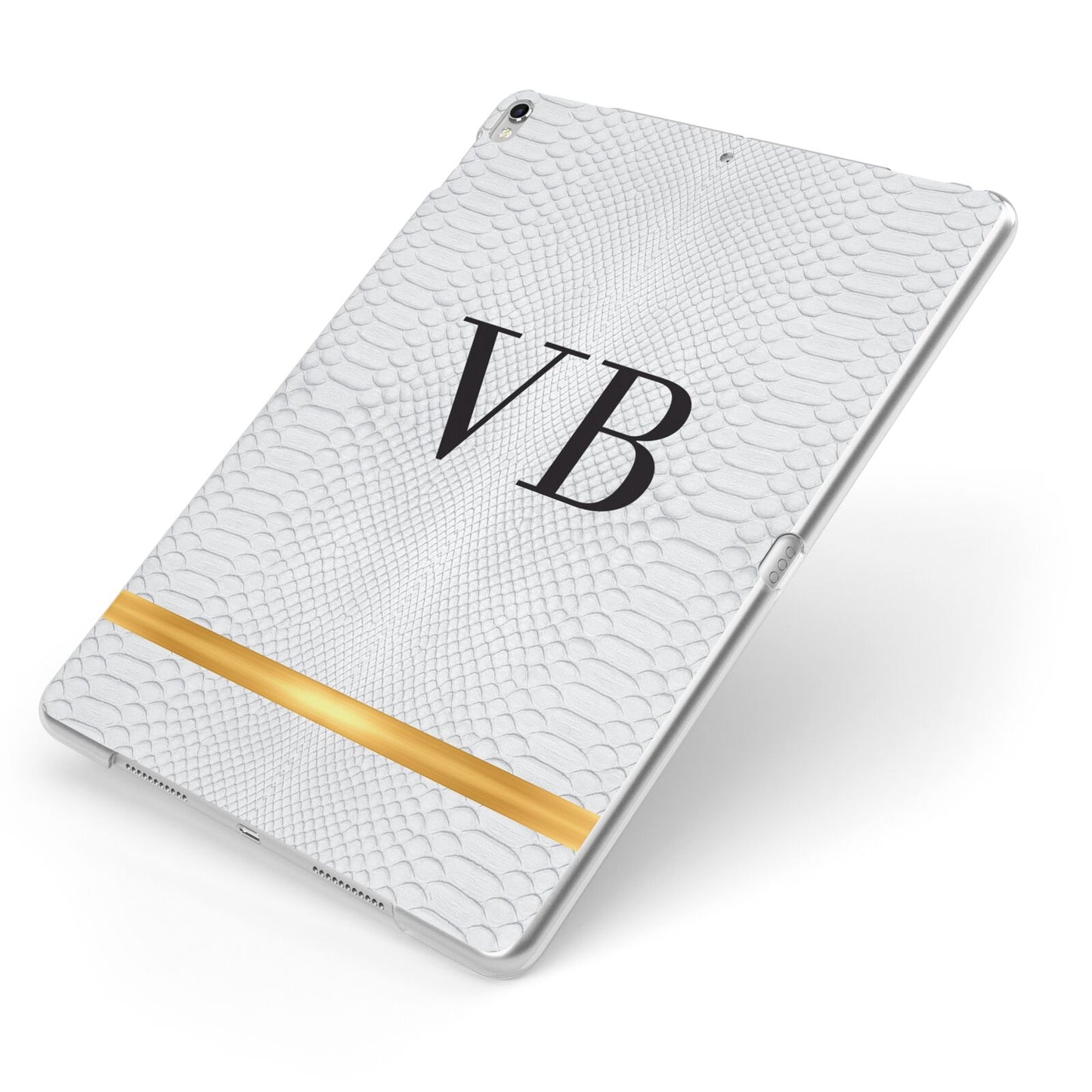 Personalised Faux Snakeskin Initials Apple iPad Case on Silver iPad Side View