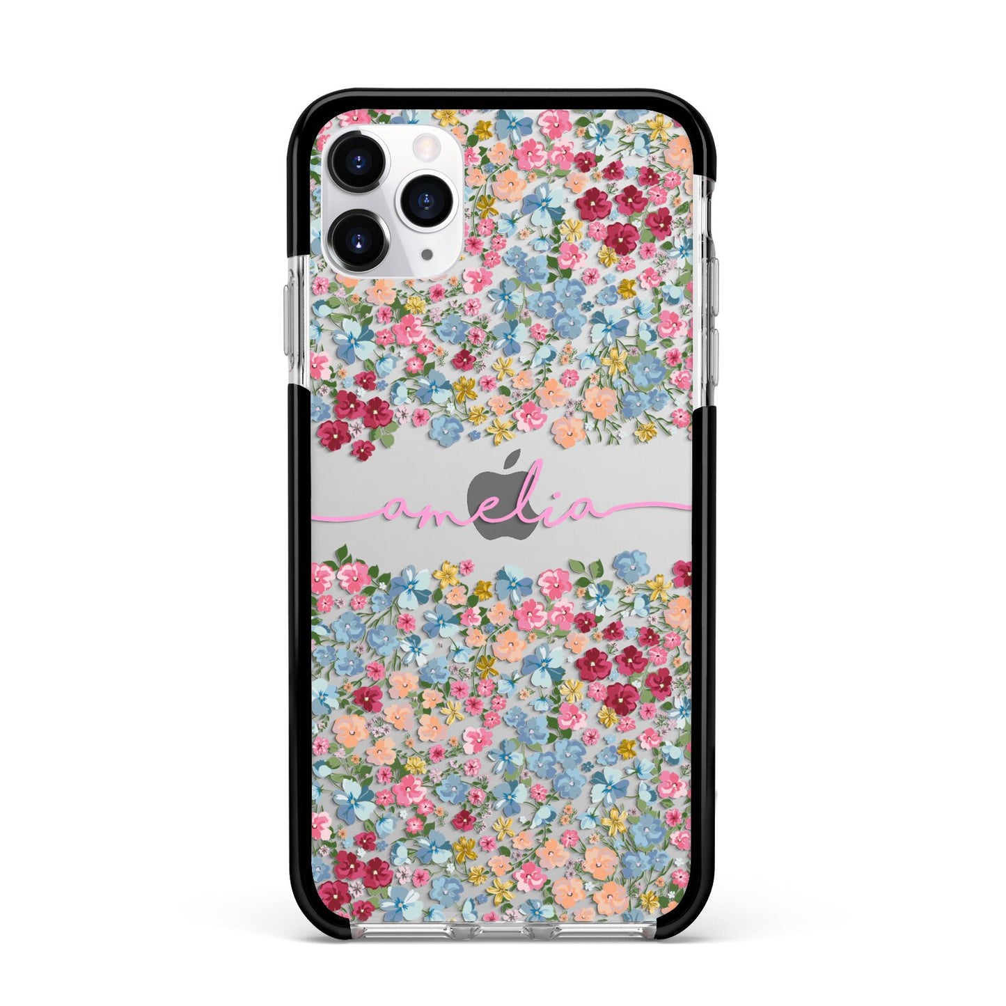 Personalised Floral Meadow Apple iPhone 11 Pro Max in Silver with Black Impact Case