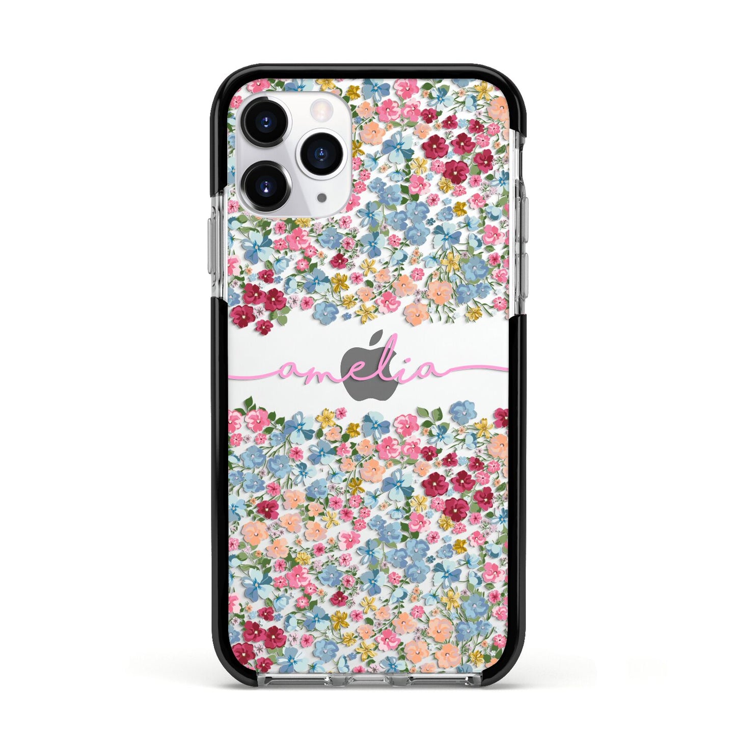 Personalised Floral Meadow Apple iPhone 11 Pro in Silver with Black Impact Case