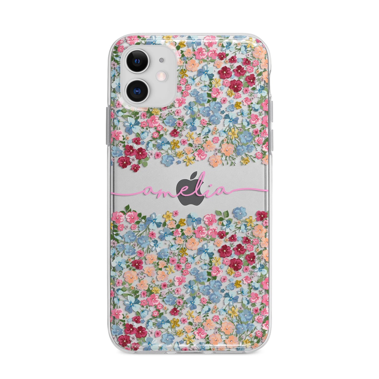 Personalised Floral Meadow Apple iPhone 11 in White with Bumper Case