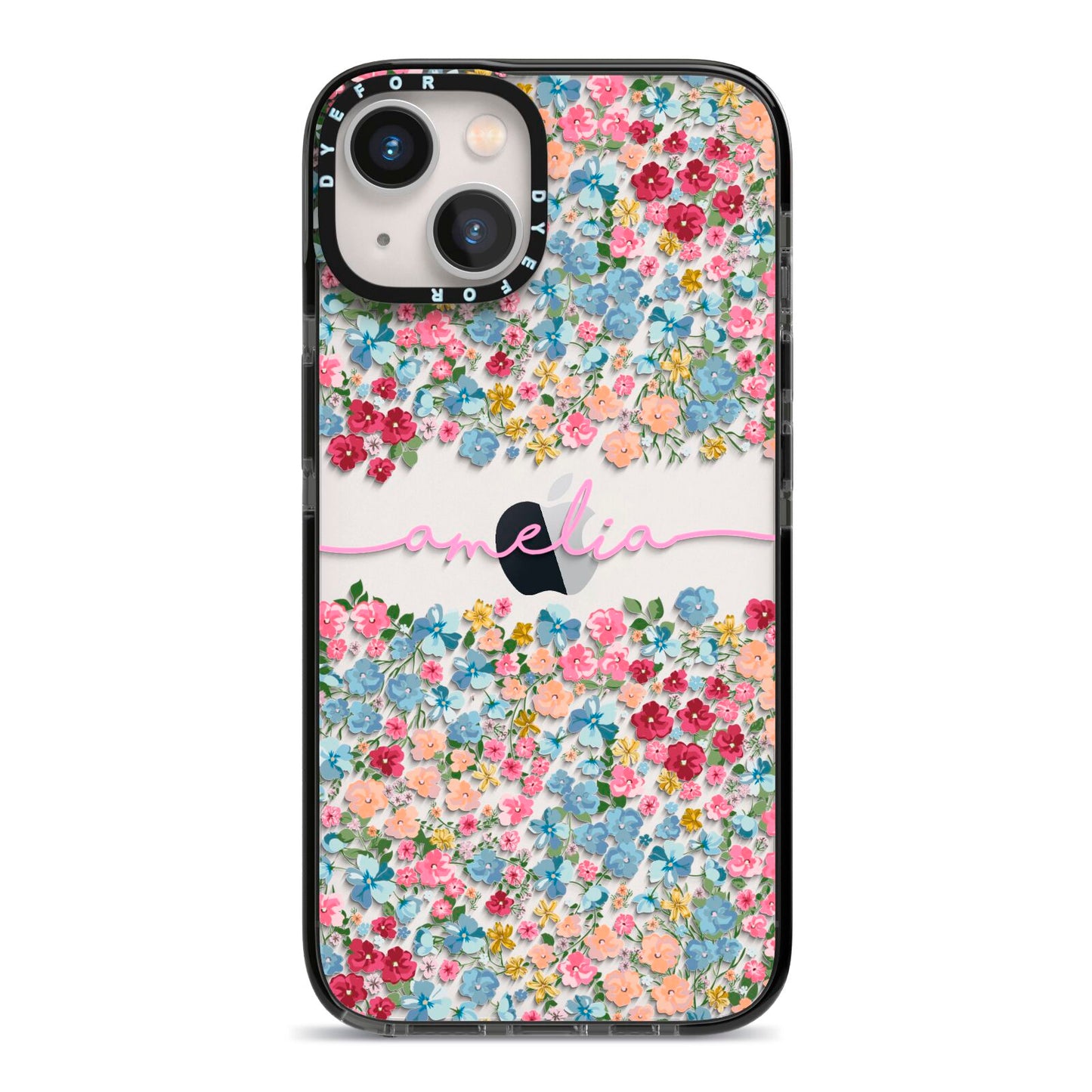 Personalised Floral Meadow iPhone 13 Black Impact Case on Silver phone