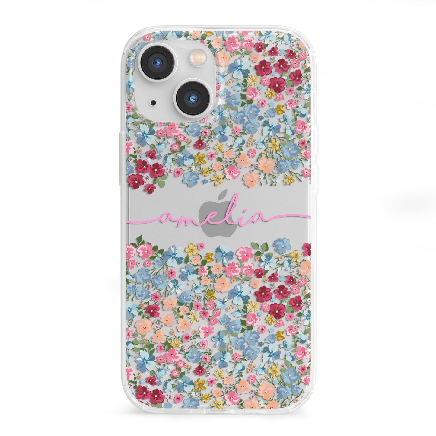 Personalised Floral Meadow iPhone 13 Mini Clear Bumper Case