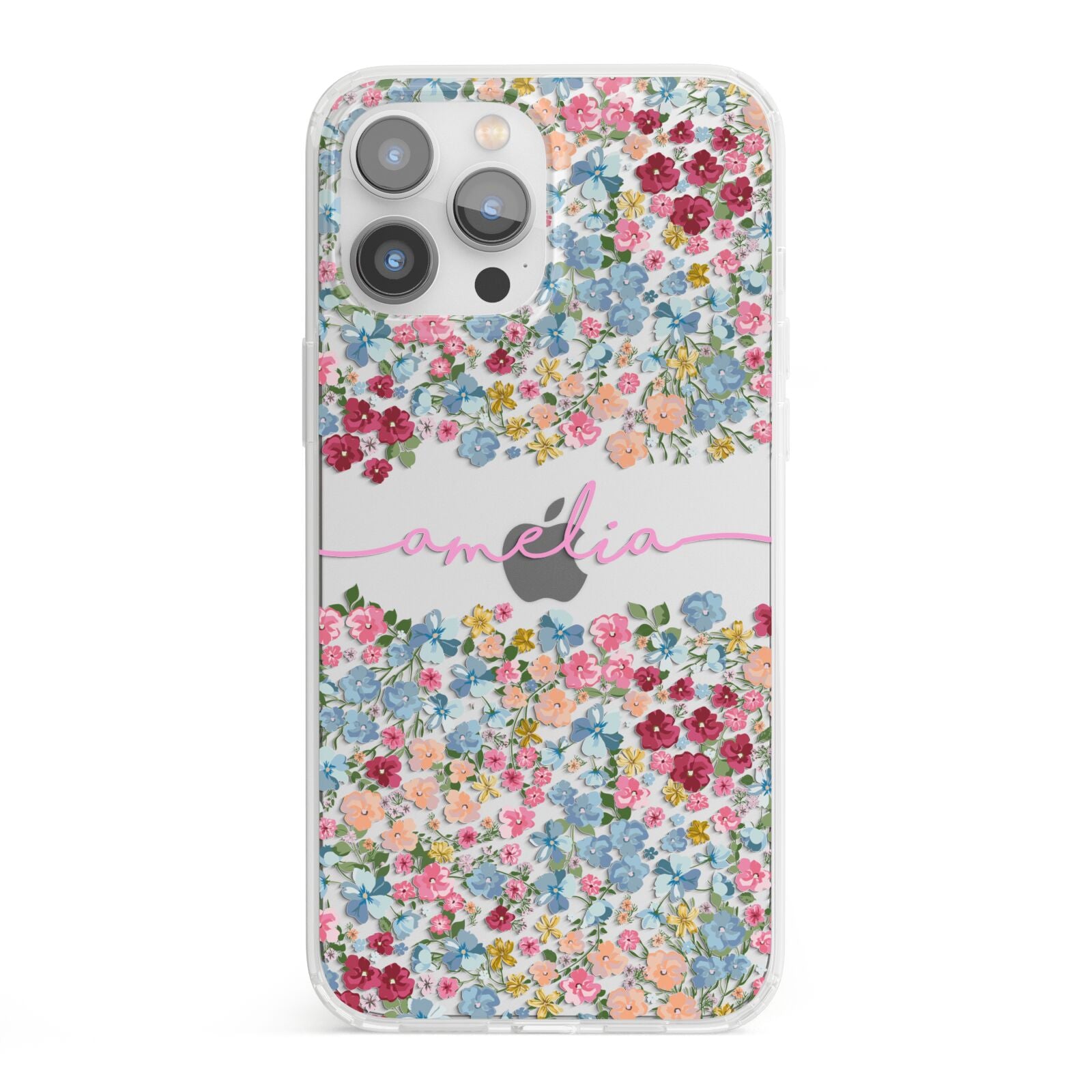 Personalised Floral Meadow iPhone 13 Pro Max Clear Bumper Case