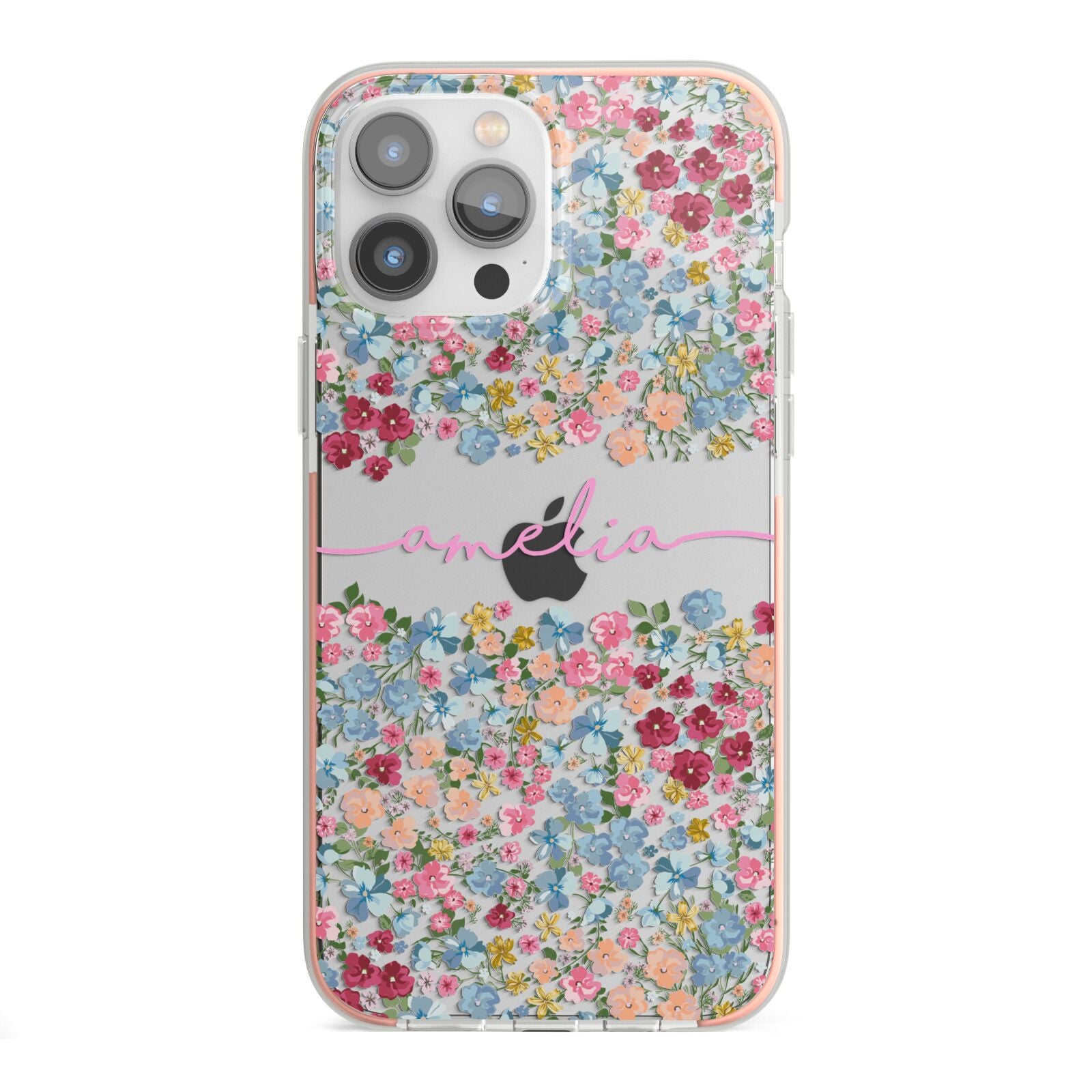 Personalised Floral Meadow iPhone 13 Pro Max TPU Impact Case with Pink Edges