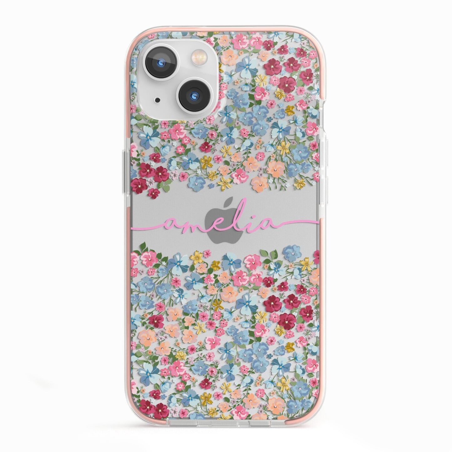Personalised Floral Meadow iPhone 13 TPU Impact Case with Pink Edges