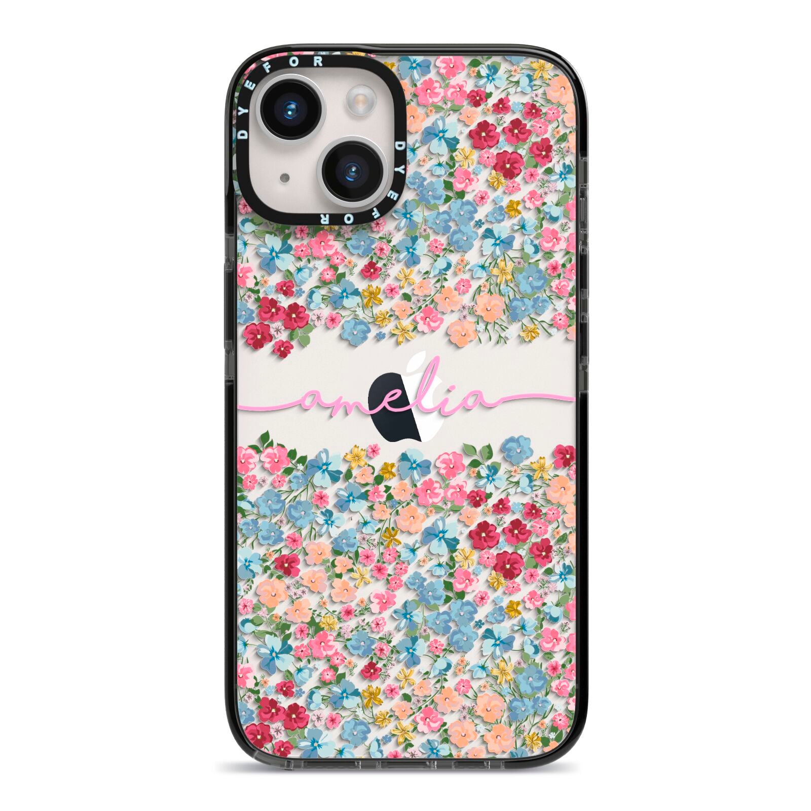 Personalised Floral Meadow iPhone 14 Black Impact Case on Silver phone