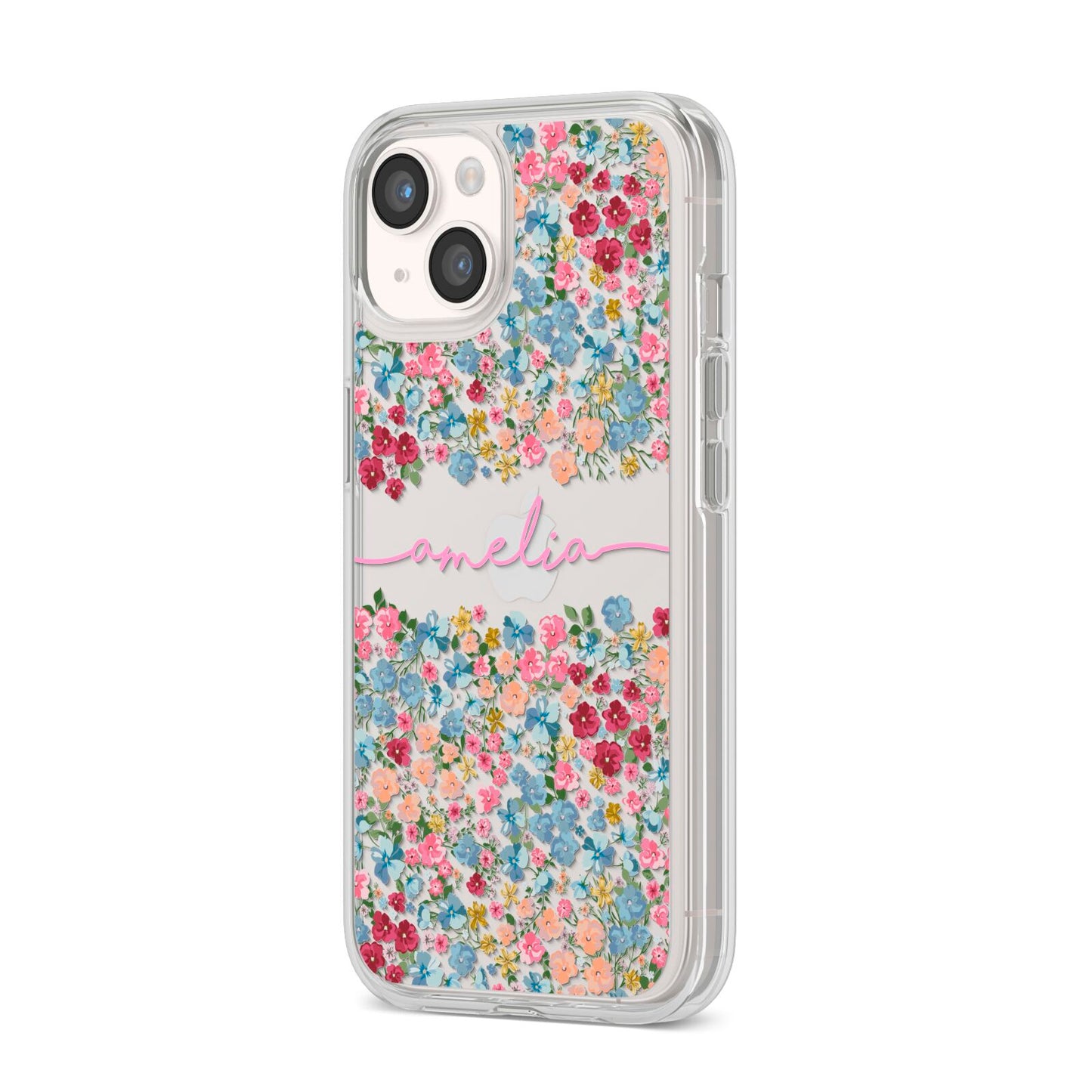 Personalised Floral Meadow iPhone 14 Clear Tough Case Starlight Angled Image