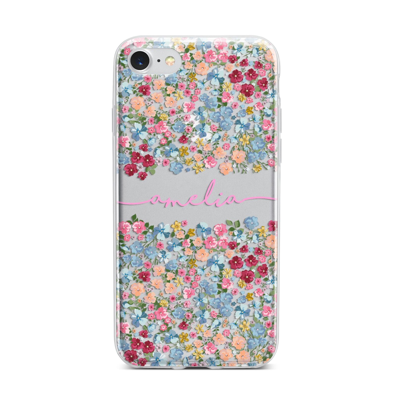 Personalised Floral Meadow iPhone 7 Bumper Case on Silver iPhone
