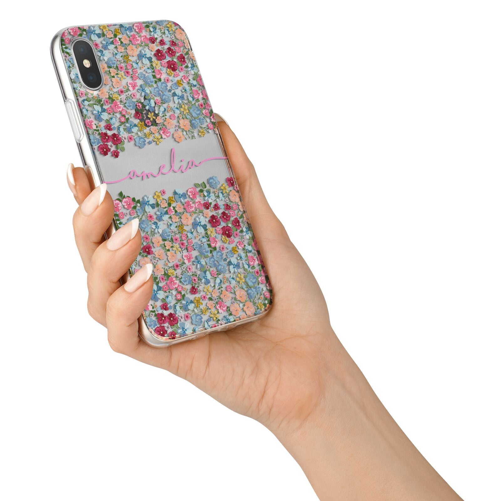 Personalised Floral Meadow iPhone X Bumper Case on Silver iPhone Alternative Image 2