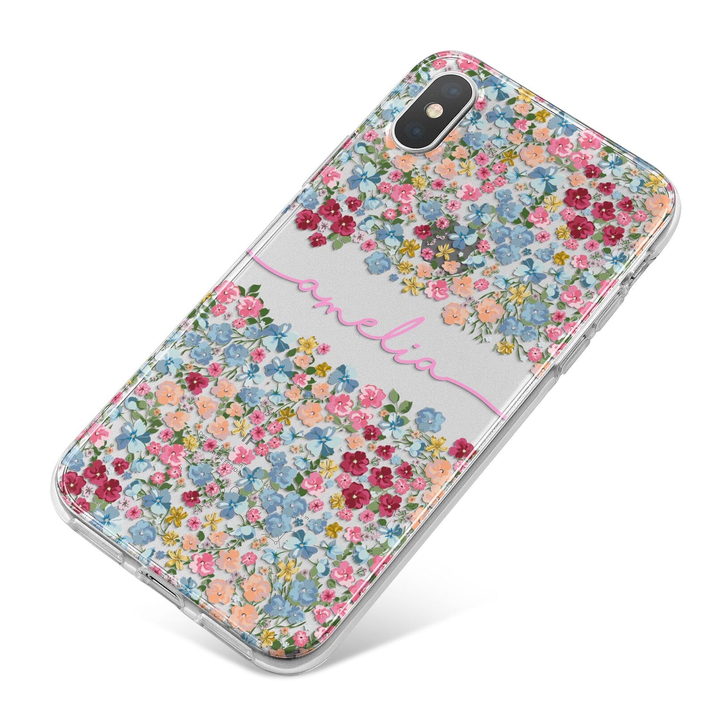 Personalised Floral Meadow iPhone X Bumper Case on Silver iPhone