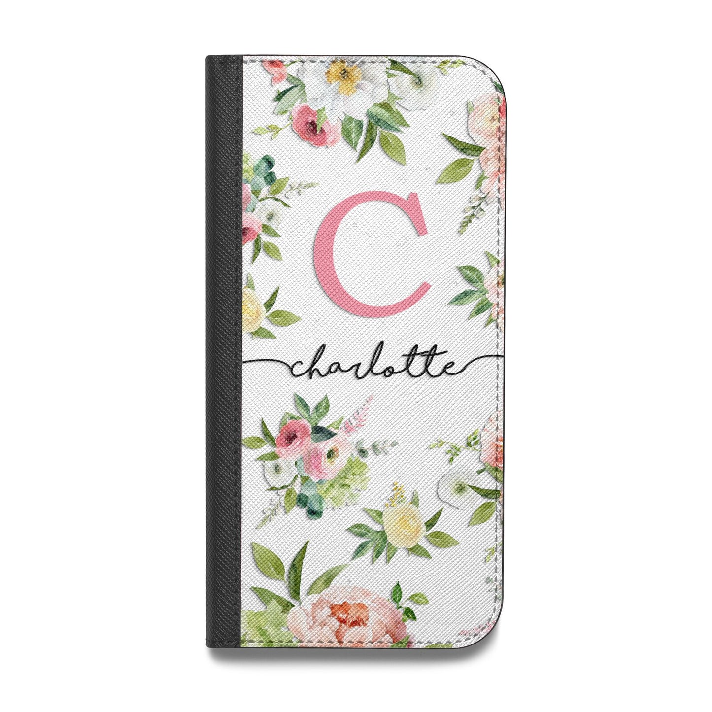 Personalised Floral Vegan Leather Flip Samsung Case