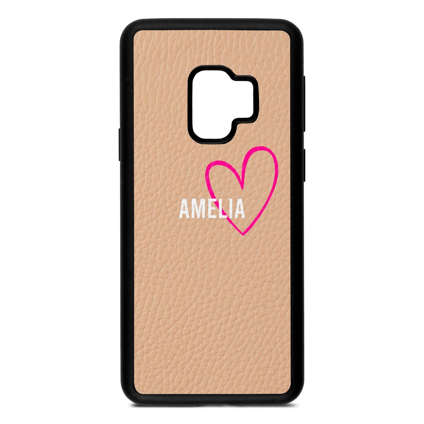 Personalised Font With Heart Nude Pebble Leather Samsung S9 Case