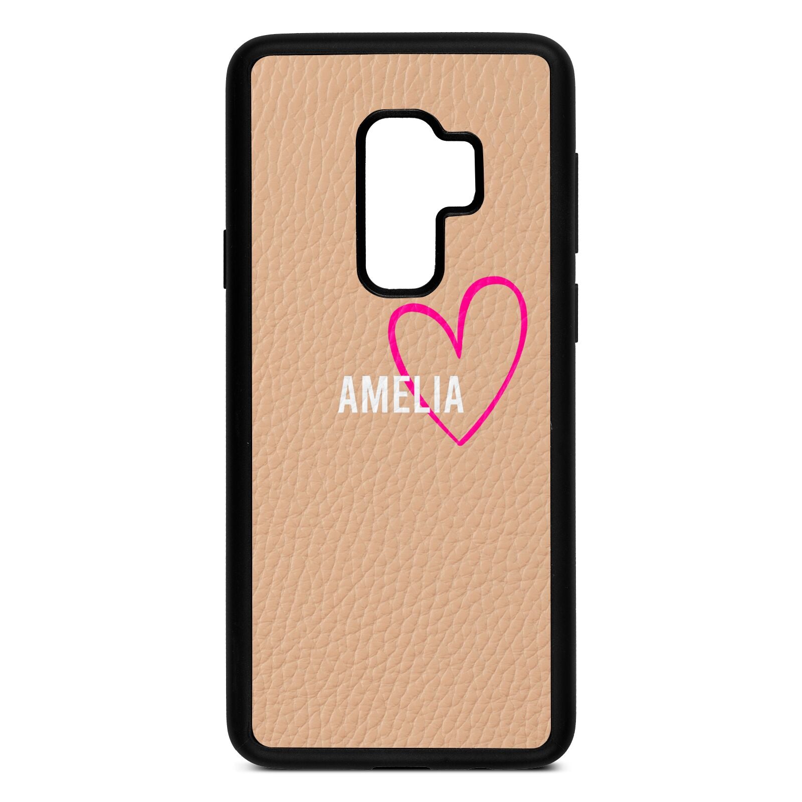 Personalised Font With Heart Nude Pebble Leather Samsung S9 Plus Case