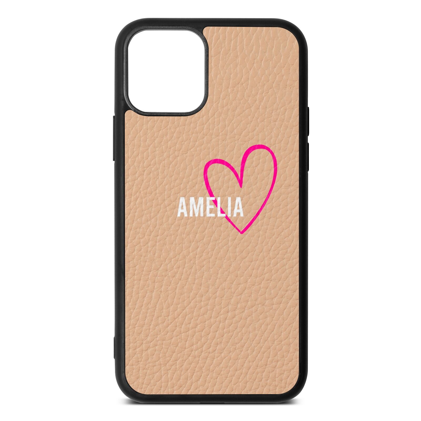 Personalised Font With Heart Nude Pebble Leather iPhone 11 Case
