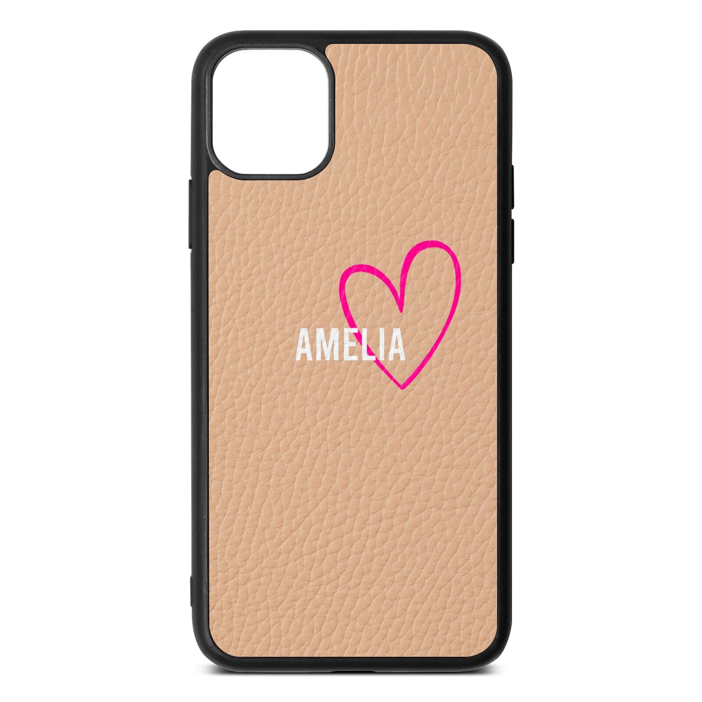 Personalised Font With Heart Nude Pebble Leather iPhone 11 Pro Max Case
