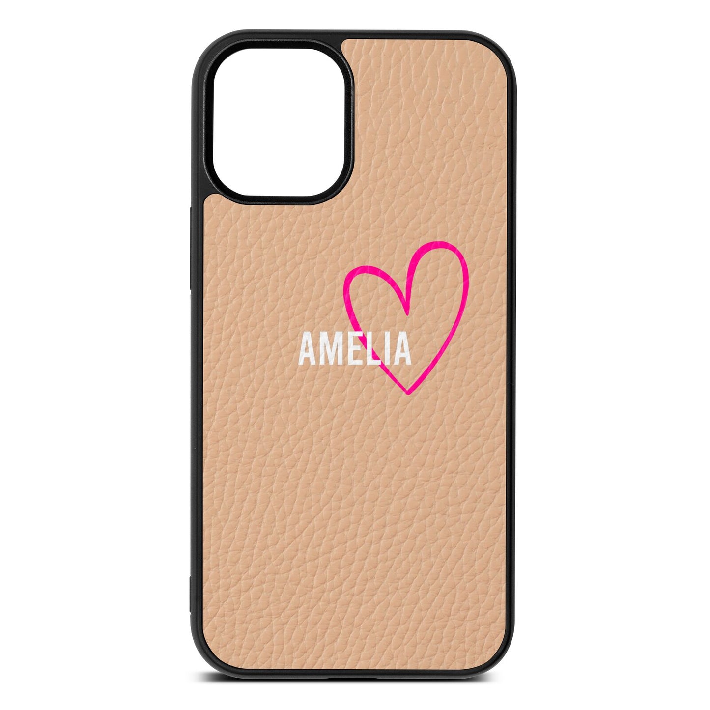 Personalised Font With Heart Nude Pebble Leather iPhone 12 Mini Case