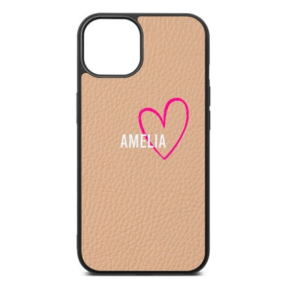 Personalised Font With Heart Nude Pebble Leather iPhone 13 Case