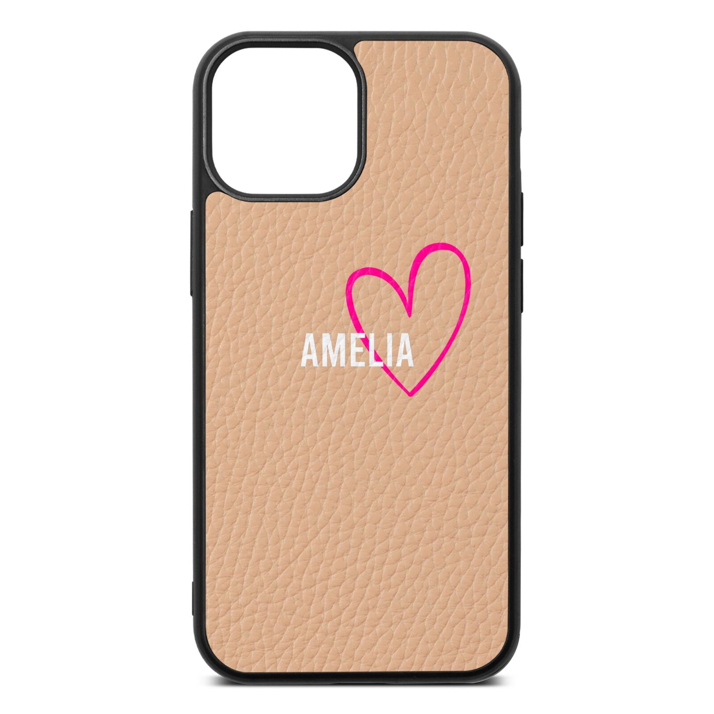 Personalised Font With Heart Nude Pebble Leather iPhone 13 Mini Case