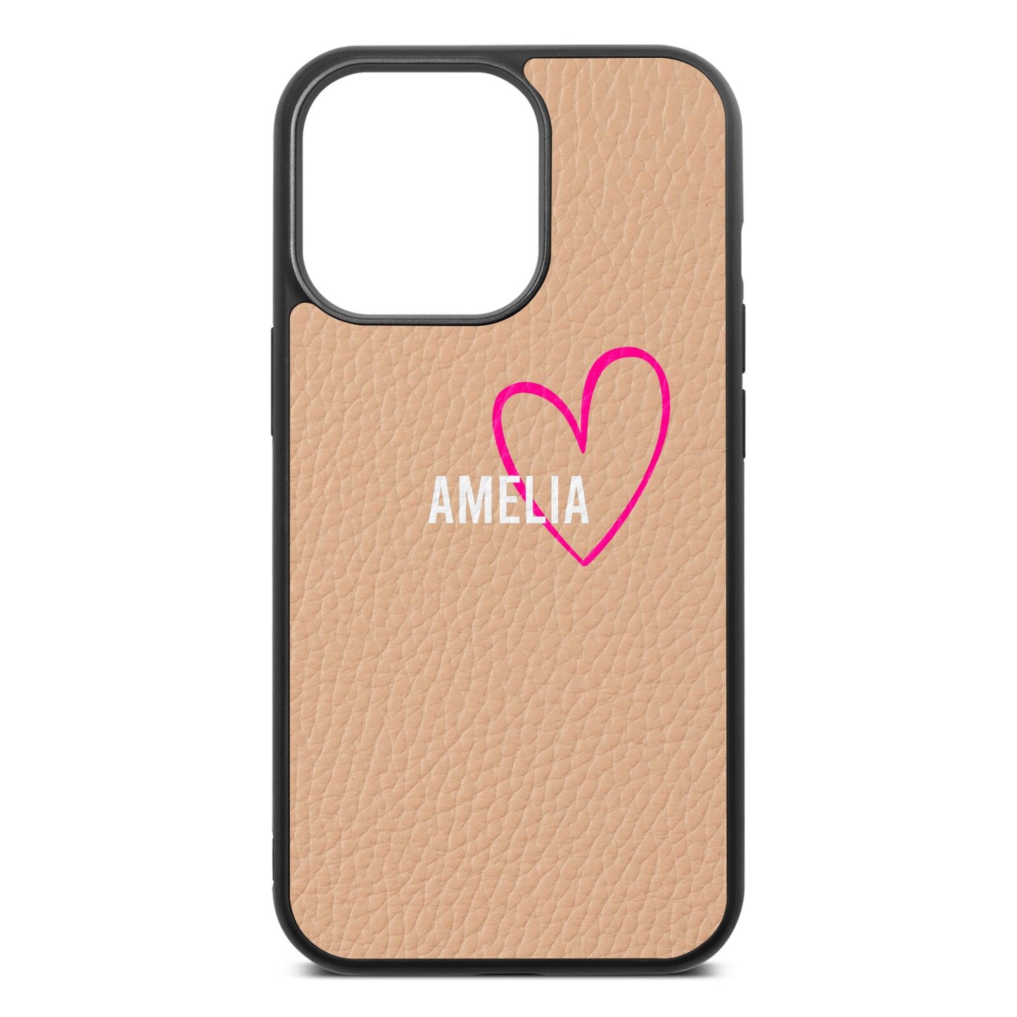 Personalised Font With Heart Nude Pebble Leather iPhone 13 Pro Case