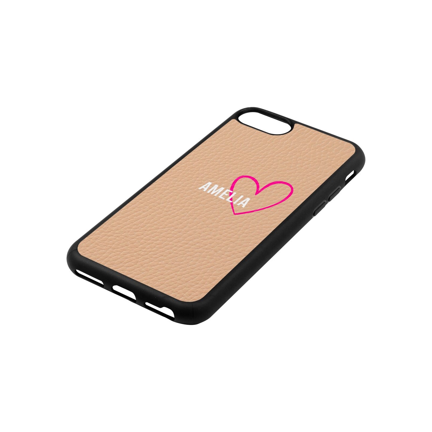 Personalised Font With Heart Nude Pebble Leather iPhone 8 Case Side Angle