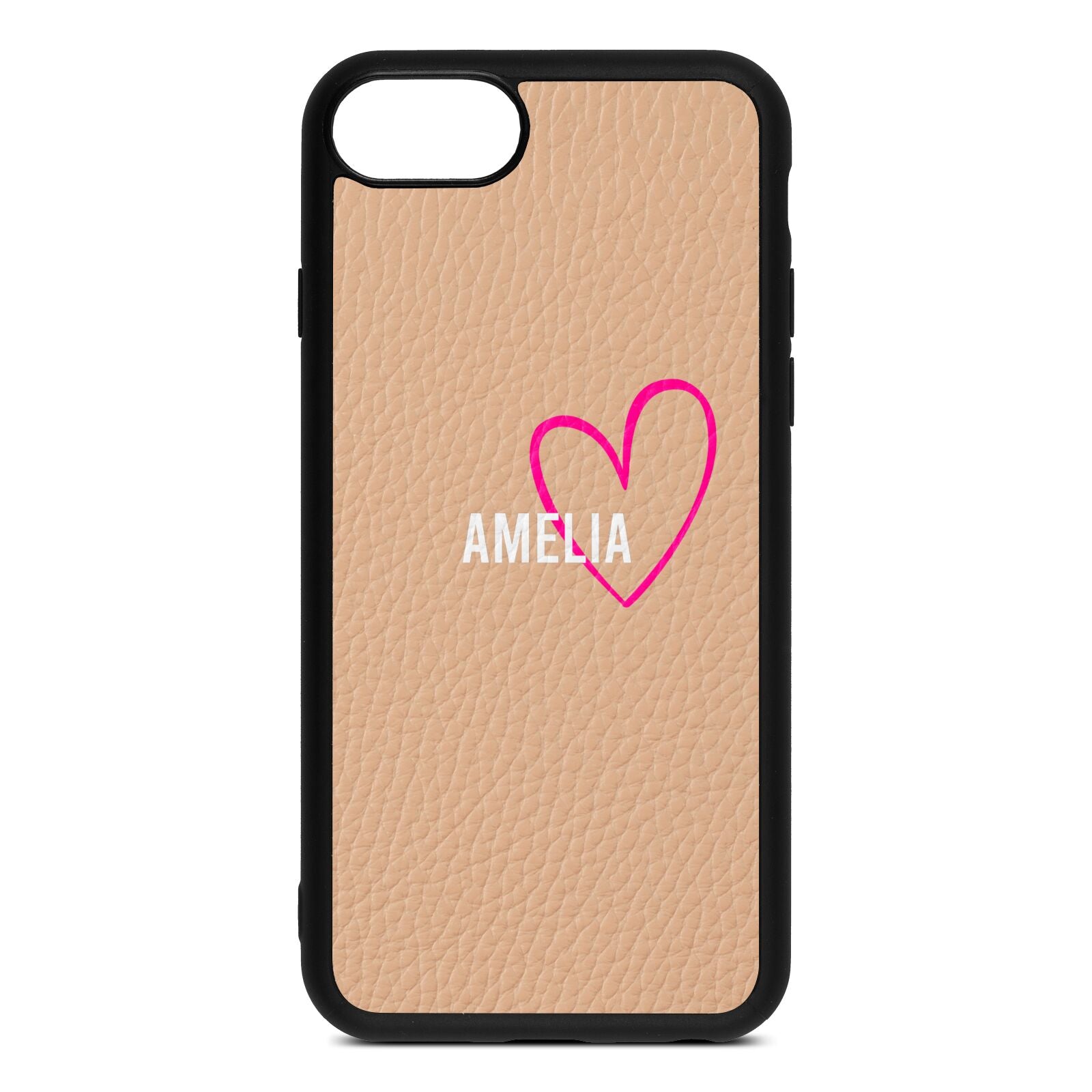 Personalised Font With Heart Nude Pebble Leather iPhone 8 Case