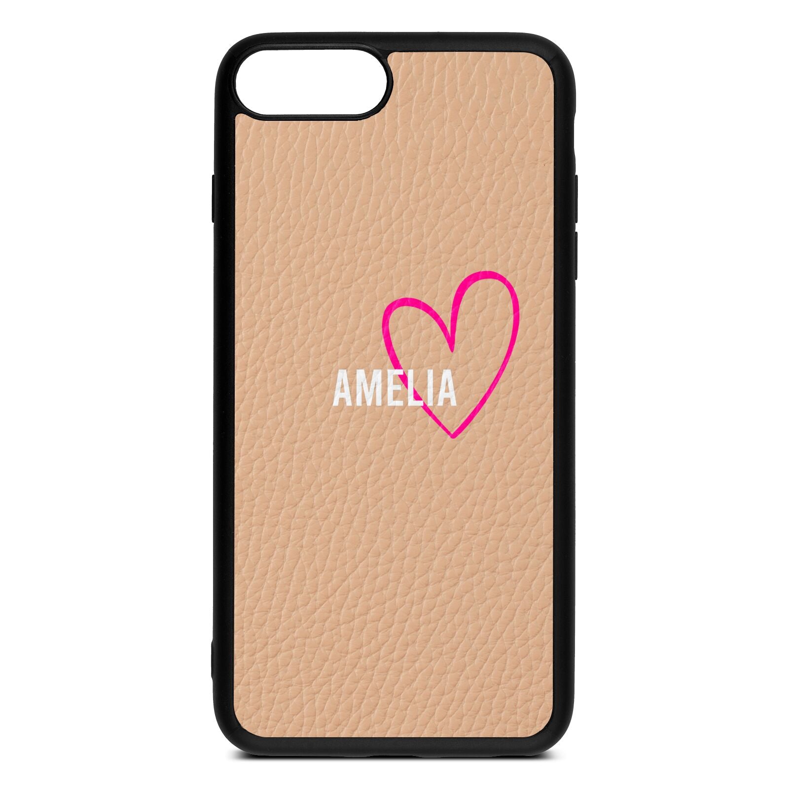 Personalised Font With Heart Nude Pebble Leather iPhone 8 Plus Case