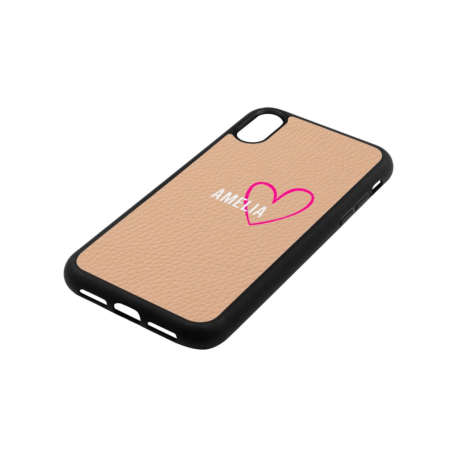 Personalised Font With Heart Nude Pebble Leather iPhone Xr Case Side Angle