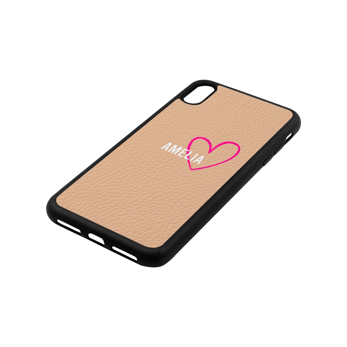 Personalised Font With Heart Nude Pebble Leather iPhone Xs Max Case Side Angle