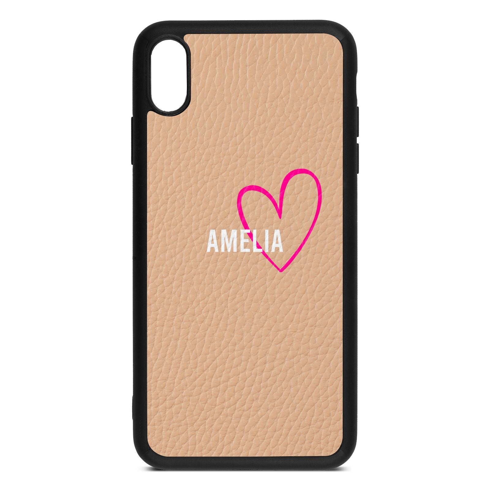 Personalised Font With Heart Nude Pebble Leather iPhone Xs Max Case
