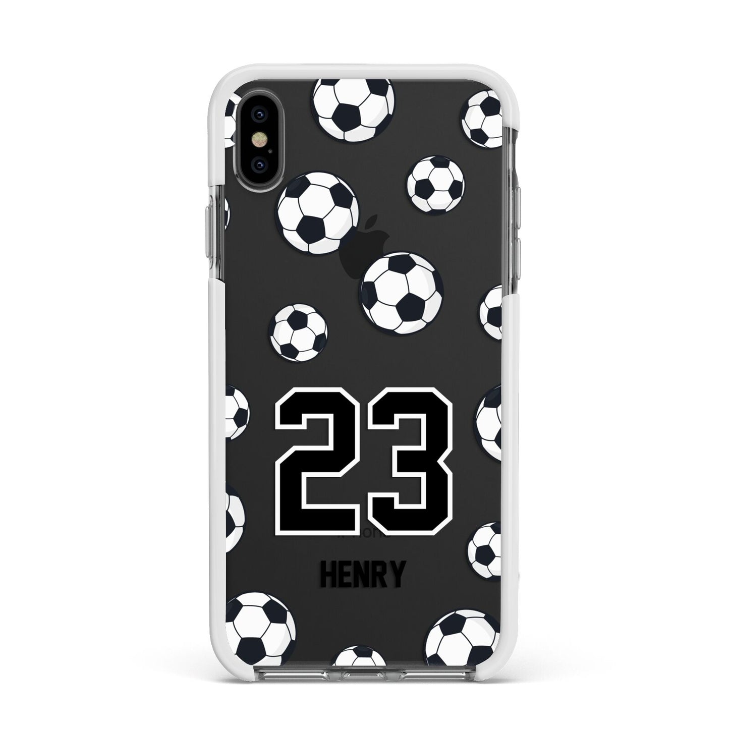 Personalised Football Apple iPhone Xs Max Impact Case White Edge on Black Phone