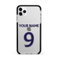 Personalised Football Name and Number Apple iPhone 11 Pro Max in Silver with Black Impact Case