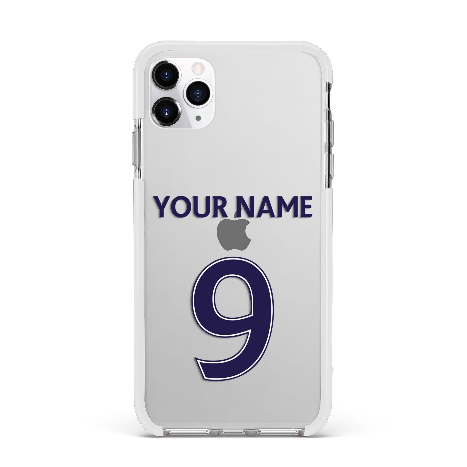 Personalised Football Name and Number Apple iPhone 11 Pro Max in Silver with White Impact Case