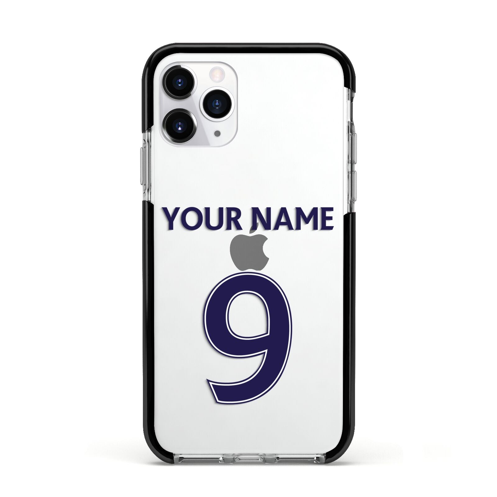 Personalised Football Name and Number Apple iPhone 11 Pro in Silver with Black Impact Case