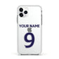 Personalised Football Name and Number Apple iPhone 11 Pro in Silver with White Impact Case