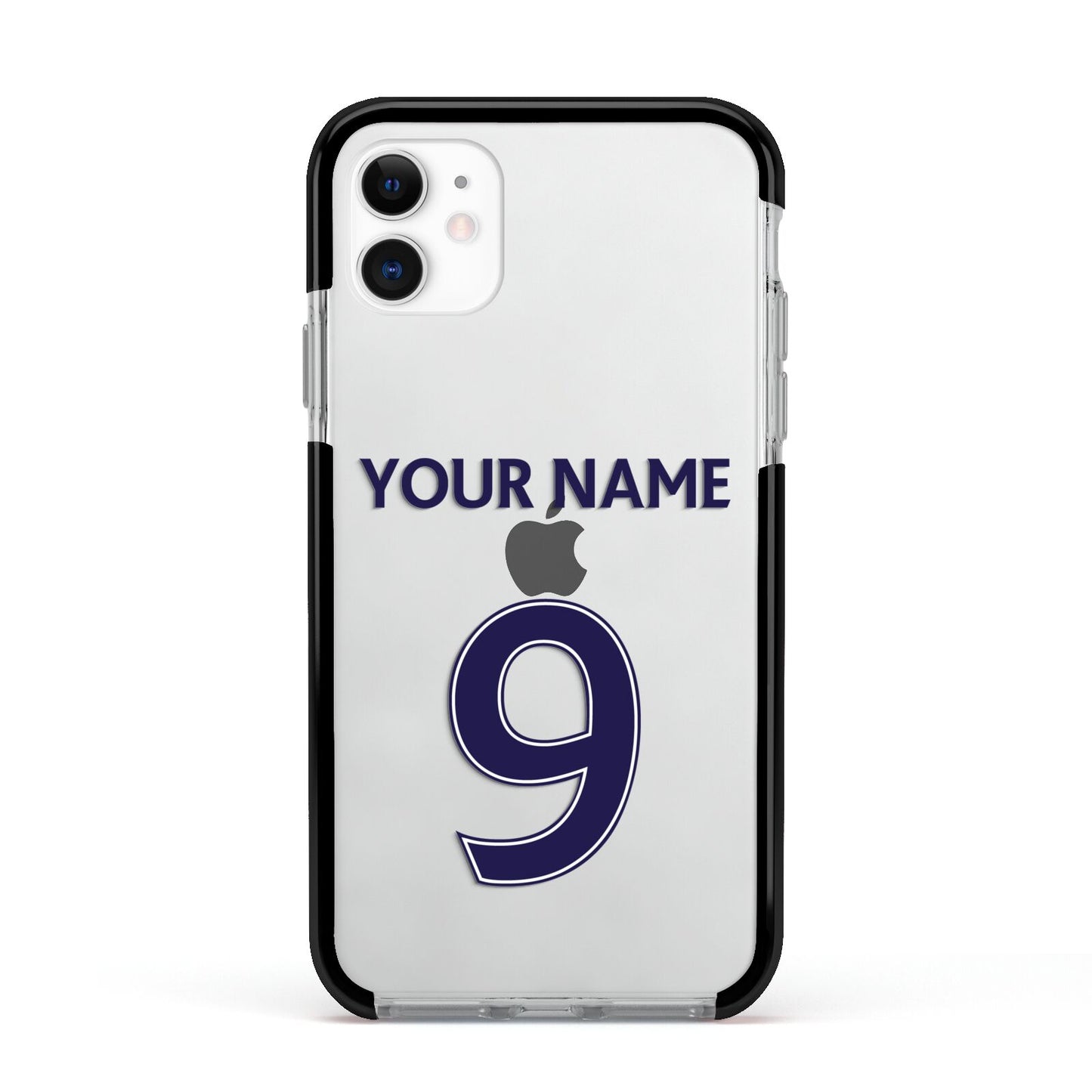 Personalised Football Name and Number Apple iPhone 11 in White with Black Impact Case
