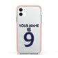Personalised Football Name and Number Apple iPhone 11 in White with Pink Impact Case