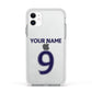 Personalised Football Name and Number Apple iPhone 11 in White with White Impact Case