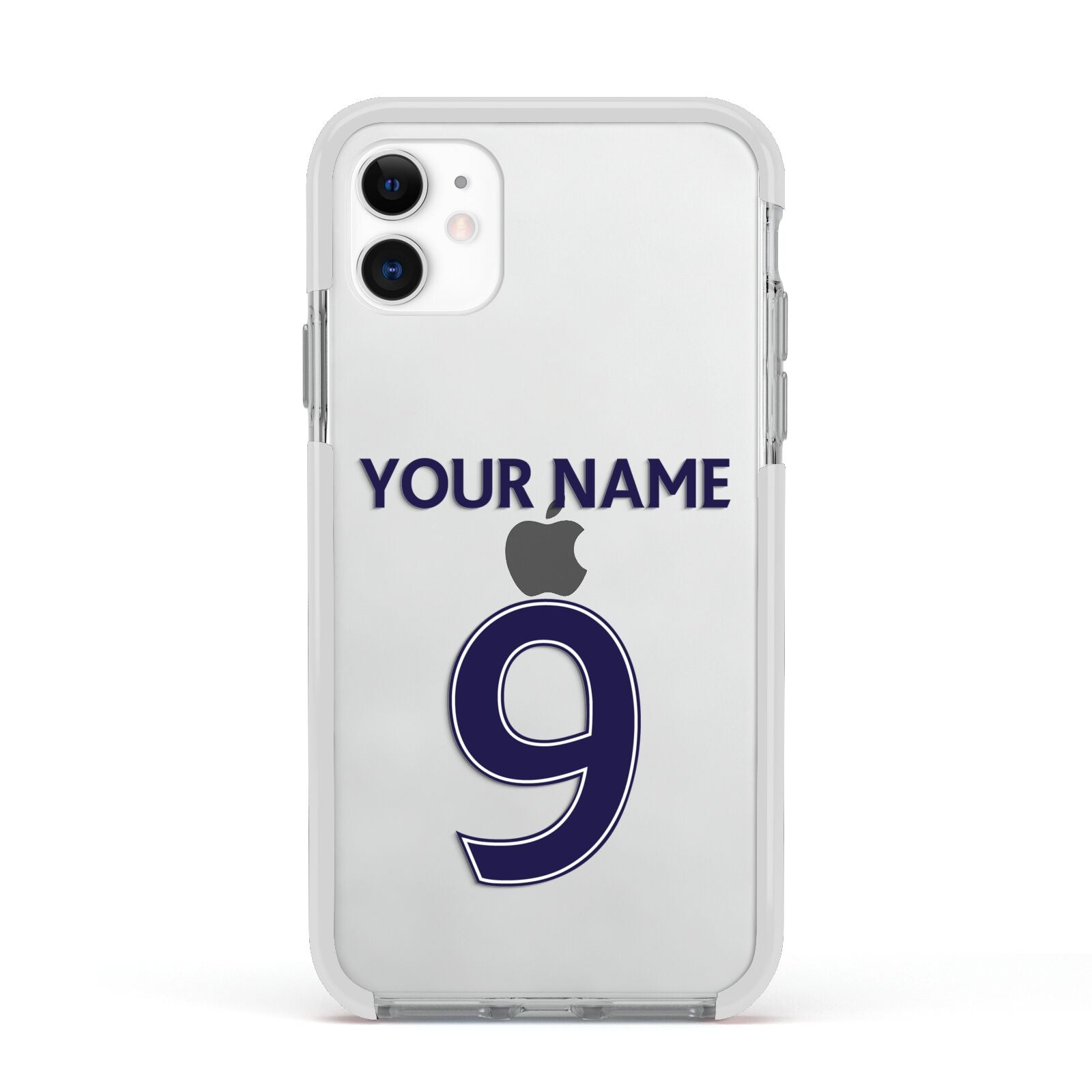 Personalised Football Name and Number Apple iPhone 11 in White with White Impact Case